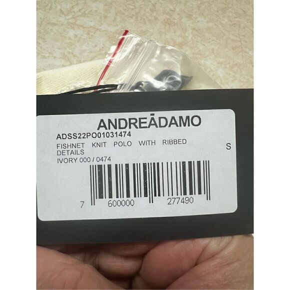 ANDREADAMO Womans Fish Net Polo Knit Sz S Ivory NWT - Picture 4 of 7